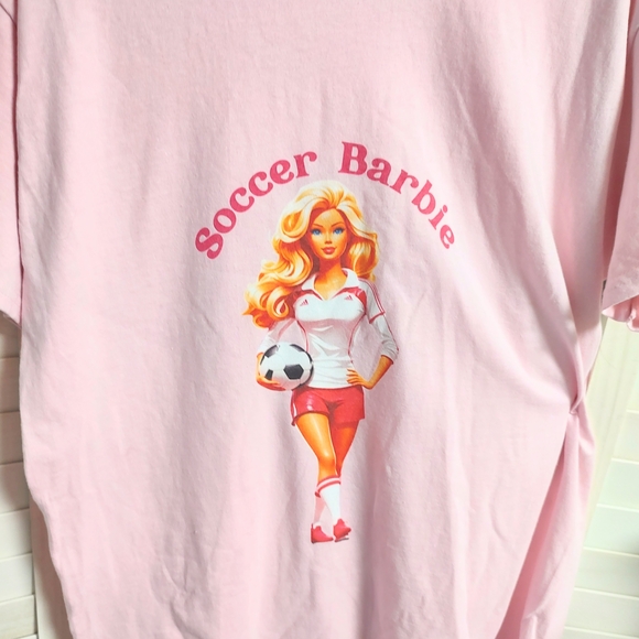 Gildan Tops - Gildan Pink "Soccer Barbie" Graphic Tee